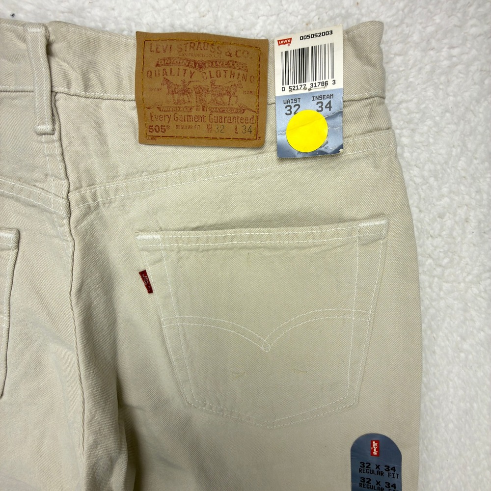 Vintage Levis 505 Regular Fit Straight Leg Jeans Khaki Tan 32x34 USA NWT